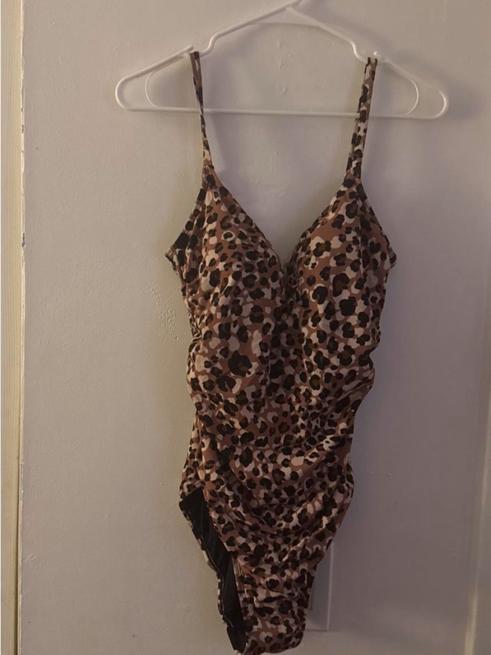 Leopard Print One-Piece Swimsuit - Brown/Pink